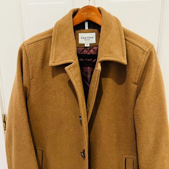 Cole Haan Signature Men's Button Up Wool Coat Size Large Color Camel - Picture 14 of 16